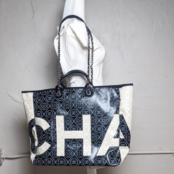 SOLD Chanel Camellia Large Black Deauville Tote - Picture 6 of 7